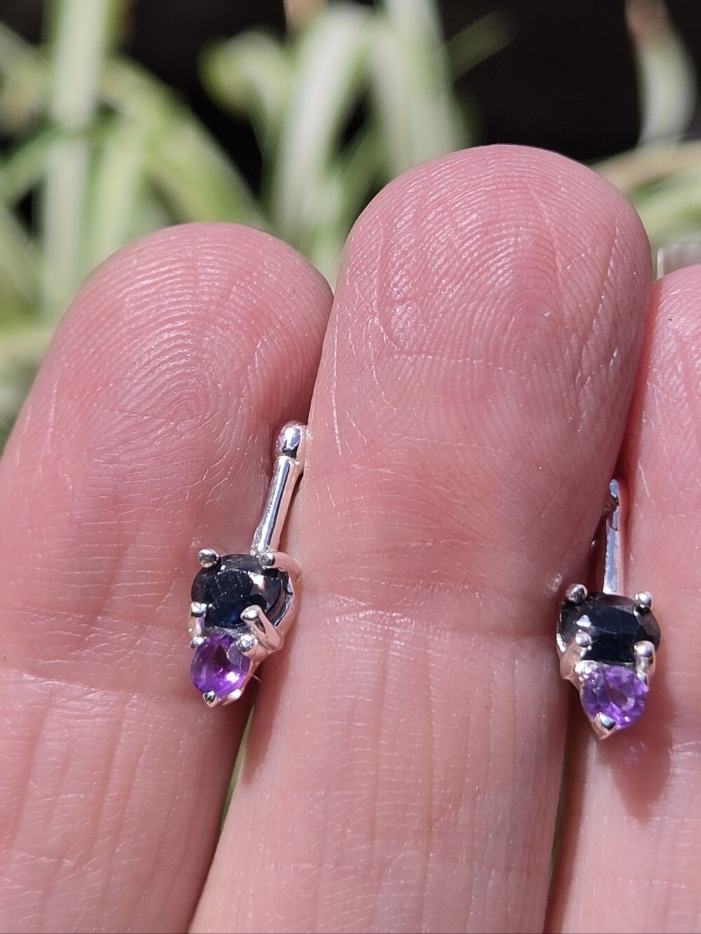 Sapphire & Amethyst Sterling Drop Post Earrings - Picture 7 of 9
